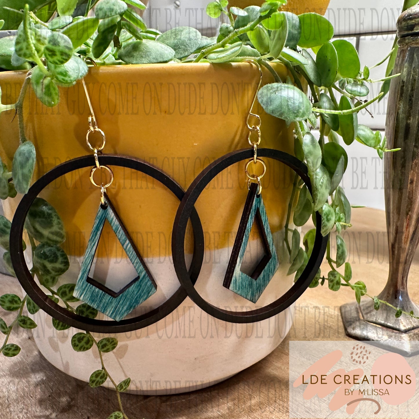 Turquoise Diamond & Round Wood earrings