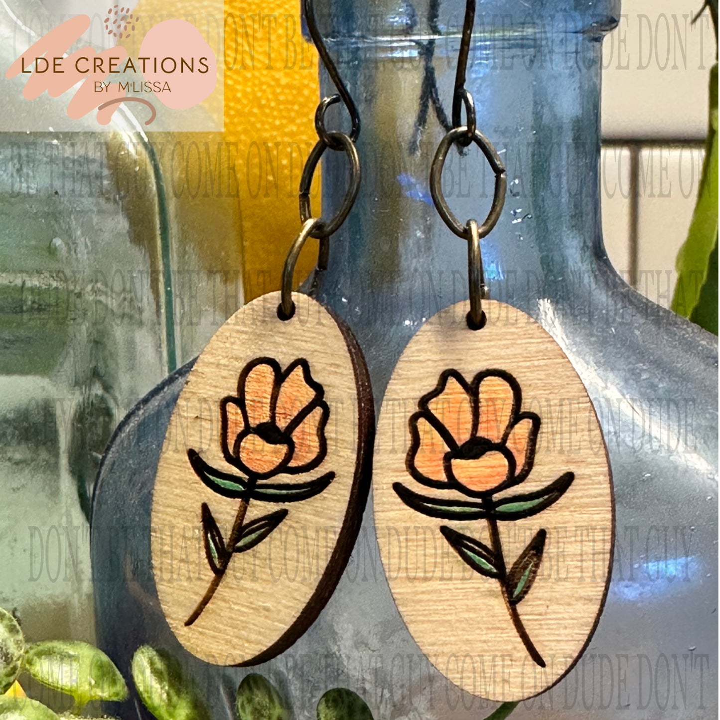 Wooden Oval Flower earrings