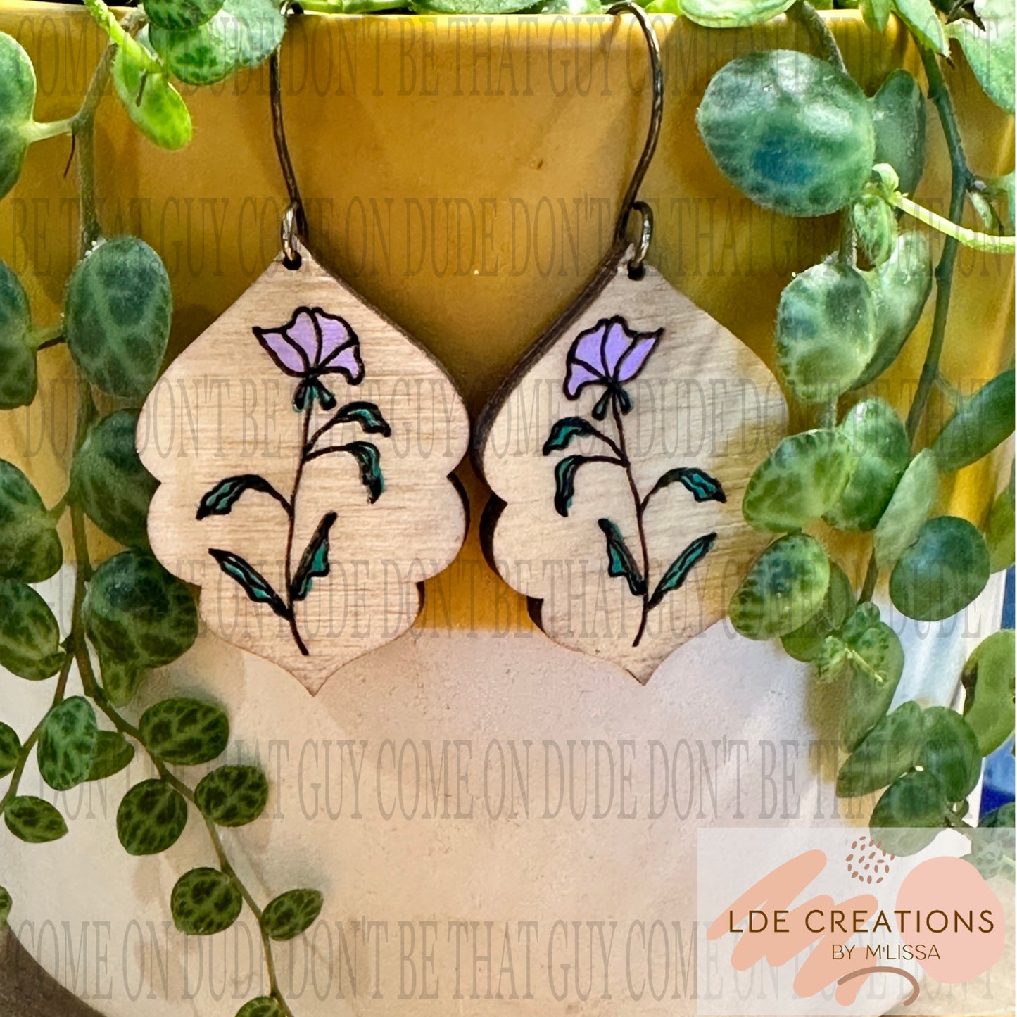 Wooden Light Purple Flower earrings